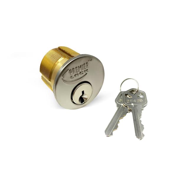 Premier Lock 1 in. Solid Brass Mortise Cylinder with Stainless Steel Finish, KW1 (Pack of 2, Keyed Alike)