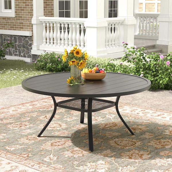 Ornate Traditional 59 in. Round Aluminum Outdoor Dining Table Mesh