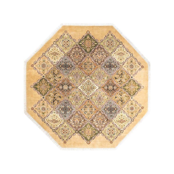 Mogul Traditional Yellow 6 ft. 1 in. x 6 ft. 1 in. Oriental Area Rug