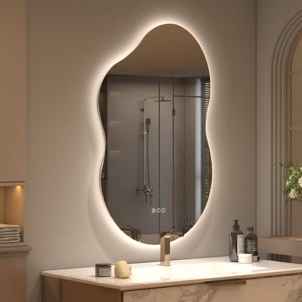 24 in. W x 40 in. H Irregular Frameless LED Lighted Anti-Fog Tempered Glass Asymmetrical Wall Bathroom Vanity Mirror