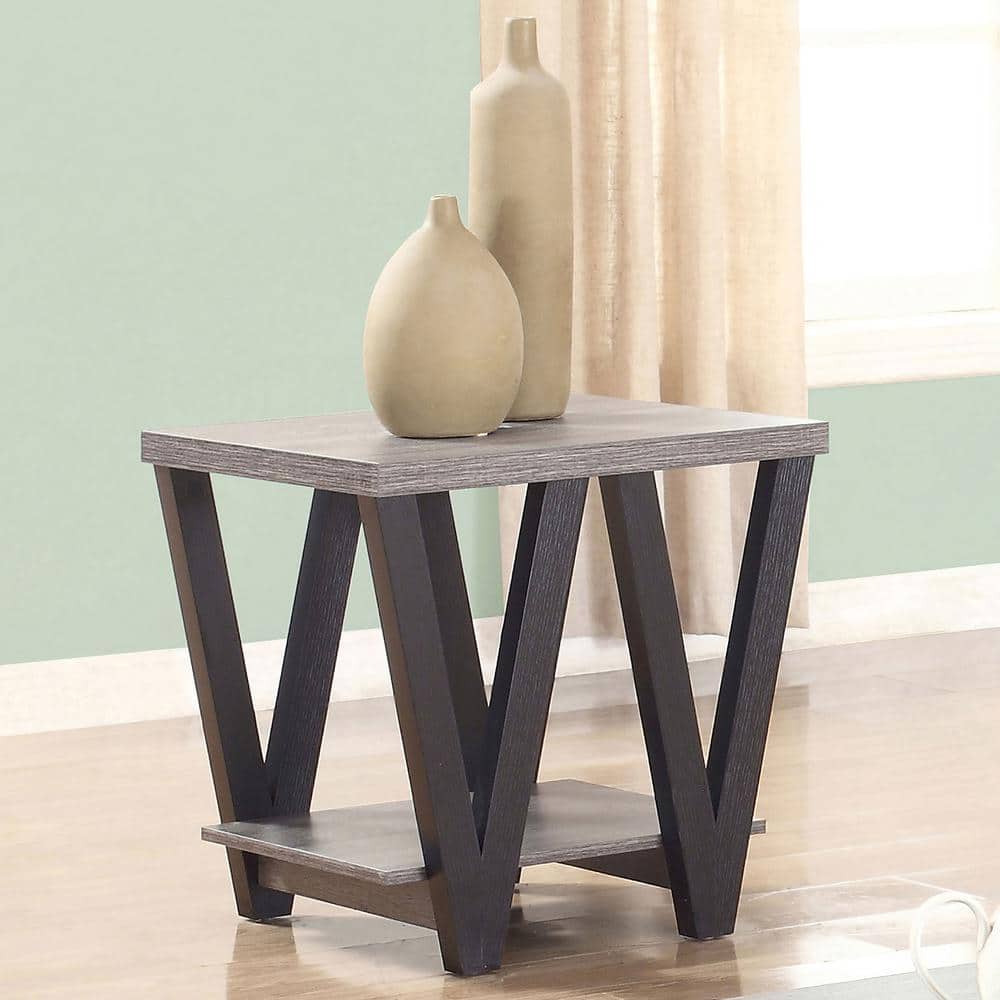 Transitional Black and Gray Wood Rectangular End Table