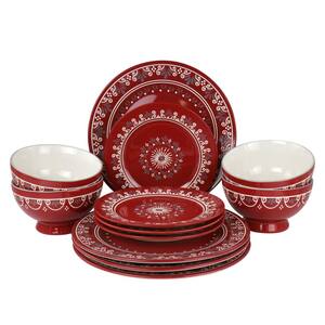 Coloma 12-Piece Red Stoneware Dinnerware Set