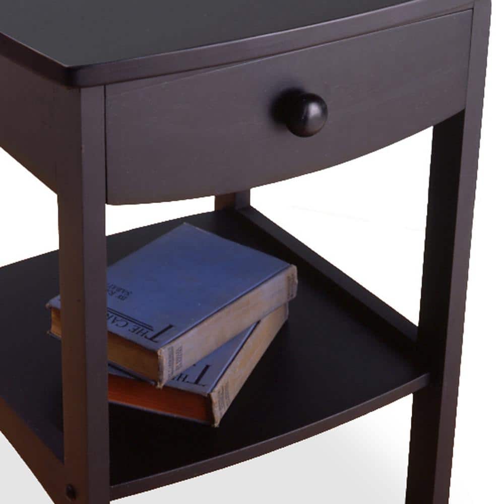 Transitional Square Black Nightstand with Storage Drawer and Open Shelf