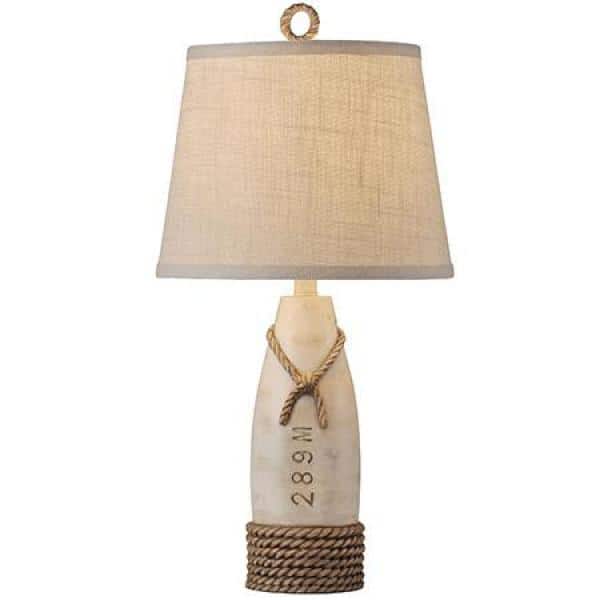 Distressed White Nautical Buoy Table Lamp with Cream Canvas Shade