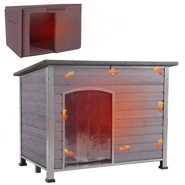 aivituvin Large Insulated Outdoor Dog House with Liner Inside Waterproof Roof, Gray