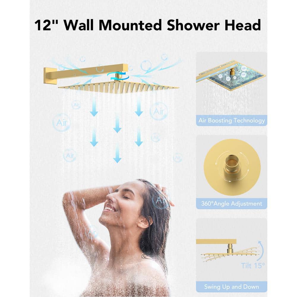 Matte Black Dual Shower Head System with Body Jets and Hand Shower