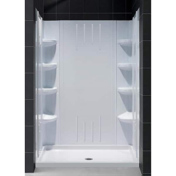 DreamLine SlimLine 36 in. x 48 in. Single Threshold Shower Base in White Center Drain Base with Back Walls