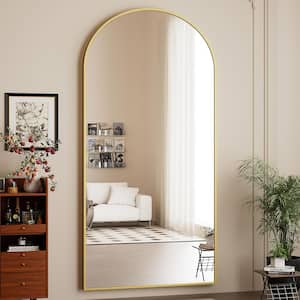 Gold 35 in. W x 76 in. H Arched Aluminum Framed Full Length Floor Mirror