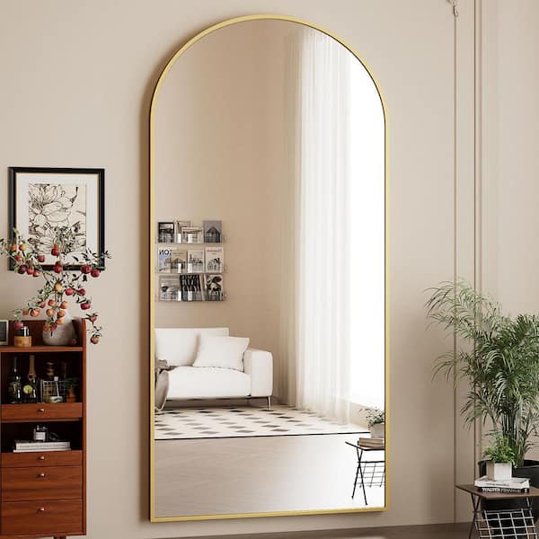 WILLOTED Gold 35 in. W x 76 in. H Arched Aluminum Framed Full Length Floor Mirror