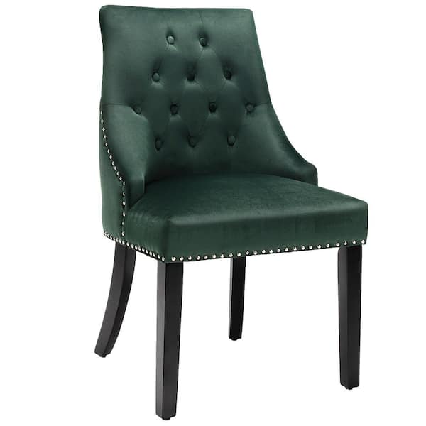 Costway Velvet Dining Chair Green Upholstered Tufted Armless with Nailed Trim and Ring Pull