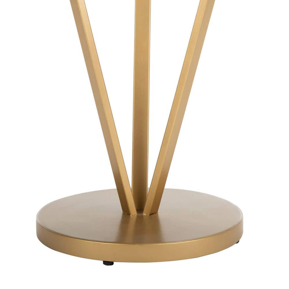 Transitional 14" Round Stone and Metal Accent Table in Gold/White