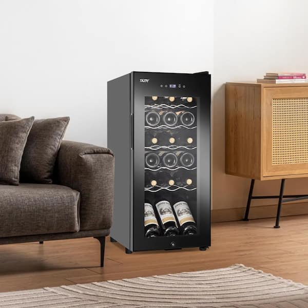 13.6 in. Single zone 18 Bottles Wine Beverage Cooler in Black with Digital Temperature Control, Safety Lock, Frost Free