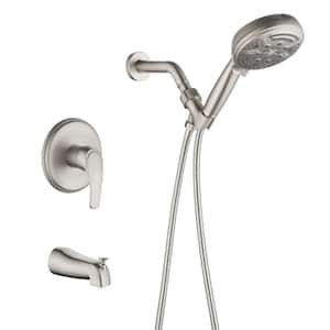 Single Handle 9-Spray Wall Mount Tub and Shower Faucet 1.8 GPM Brass Shower Faucet Kit in Brushed Nickel Valve Included