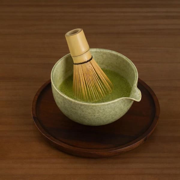 Green Ceramic Matcha Bowl Set with Handcrafted Bamboo Whisk, Stainless Steel Sifter, Scoop and Holder, 5-Piece