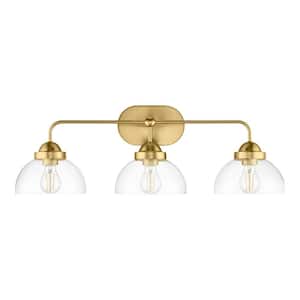 Lowry 30 in. 3-Light Brushed Gold Vanity Light with Glass Shades