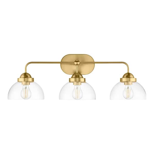 Home Decorators Collection Lowry 30 in. 3-Light Brushed Gold Vanity Light with Glass Shades