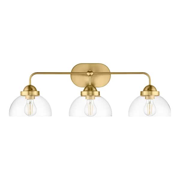 Lowry 30 in. 3-Light Brushed Gold Vanity Light with Glass Shades
