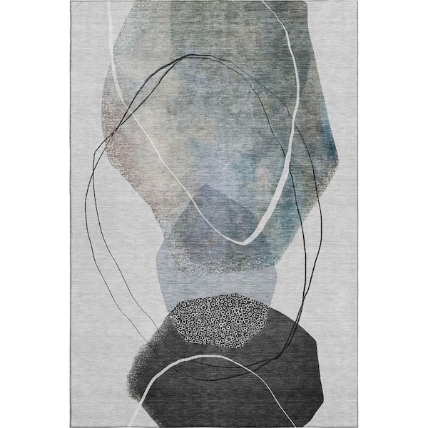 Mayfield Premium Machine Washable Abstract AMF2077 Ivory 10 ft. x 14 ft. Area Rug