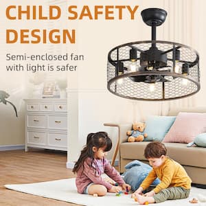 19.7 in. Indoor/Outdoor Black and Gray Classic Chandelier Ceiling Fan with Light Kit and Remote Control Included