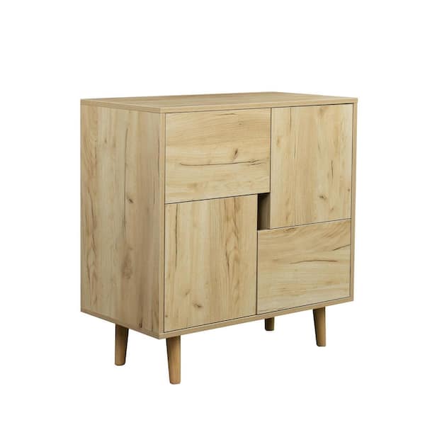 Unbranded Oak Accent Storage Cabinet with Four Storage Spaces