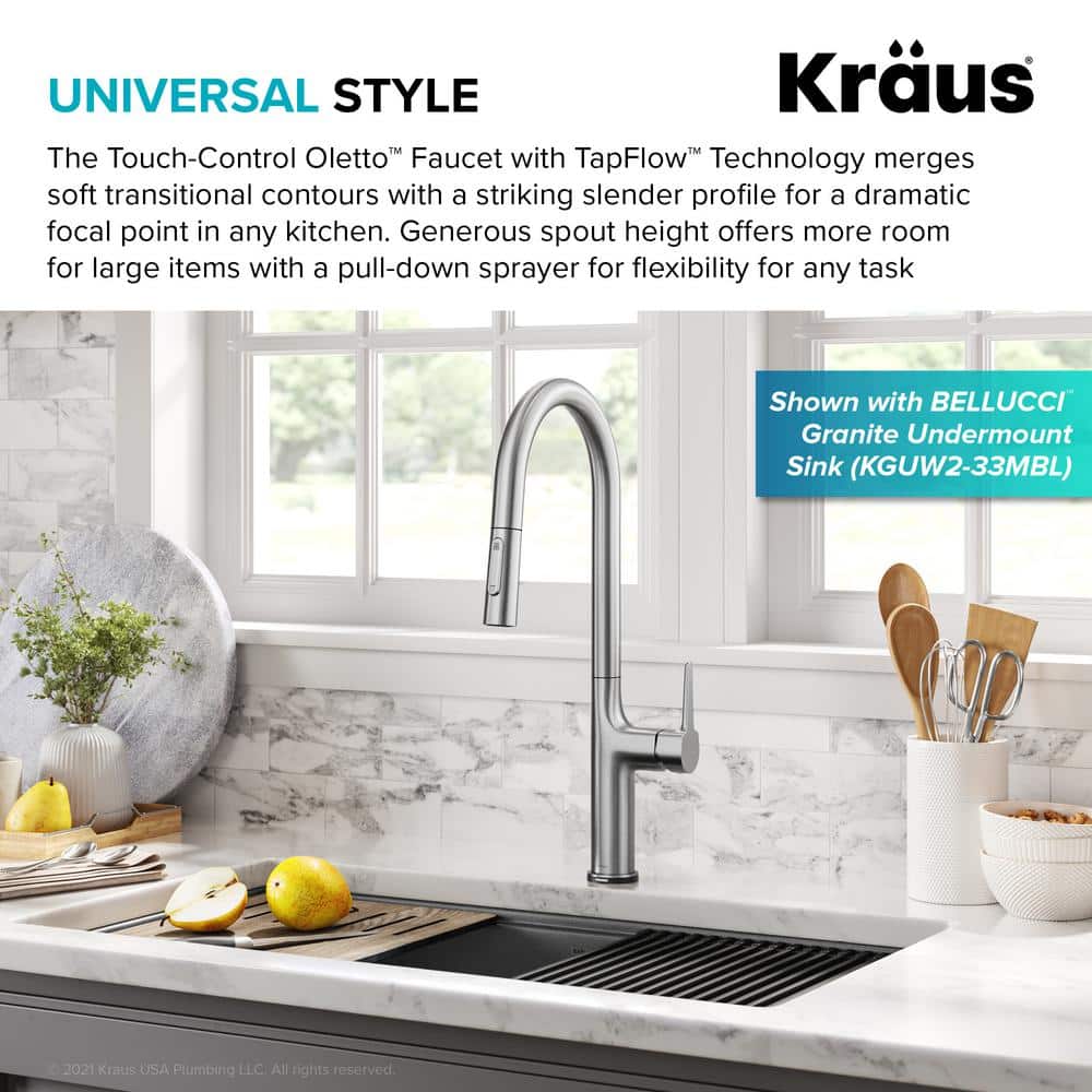 Elegant Oletto 19.88" Stainless Steel Touch-Control Kitchen Faucet