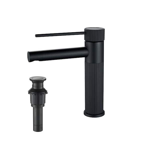 Single Hole Single Handle Mid-Arc Bathroom Faucet with Pop Up Drain in Matte Black