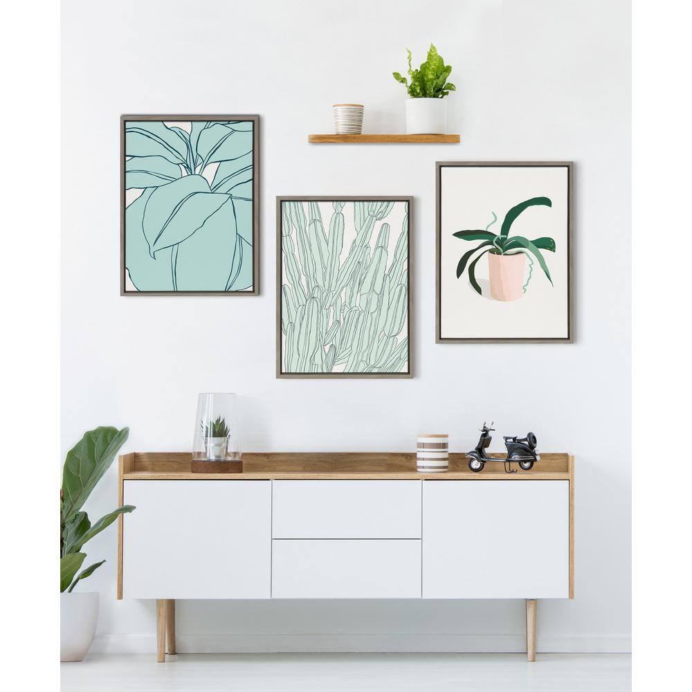 Cacti Garden 18x24 Gray Framed Canvas Wall Art