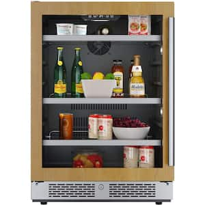 24 in. Single Zone 140-Cans Panel Ready Beverage Cooler with Glass Door in Stainless Steel