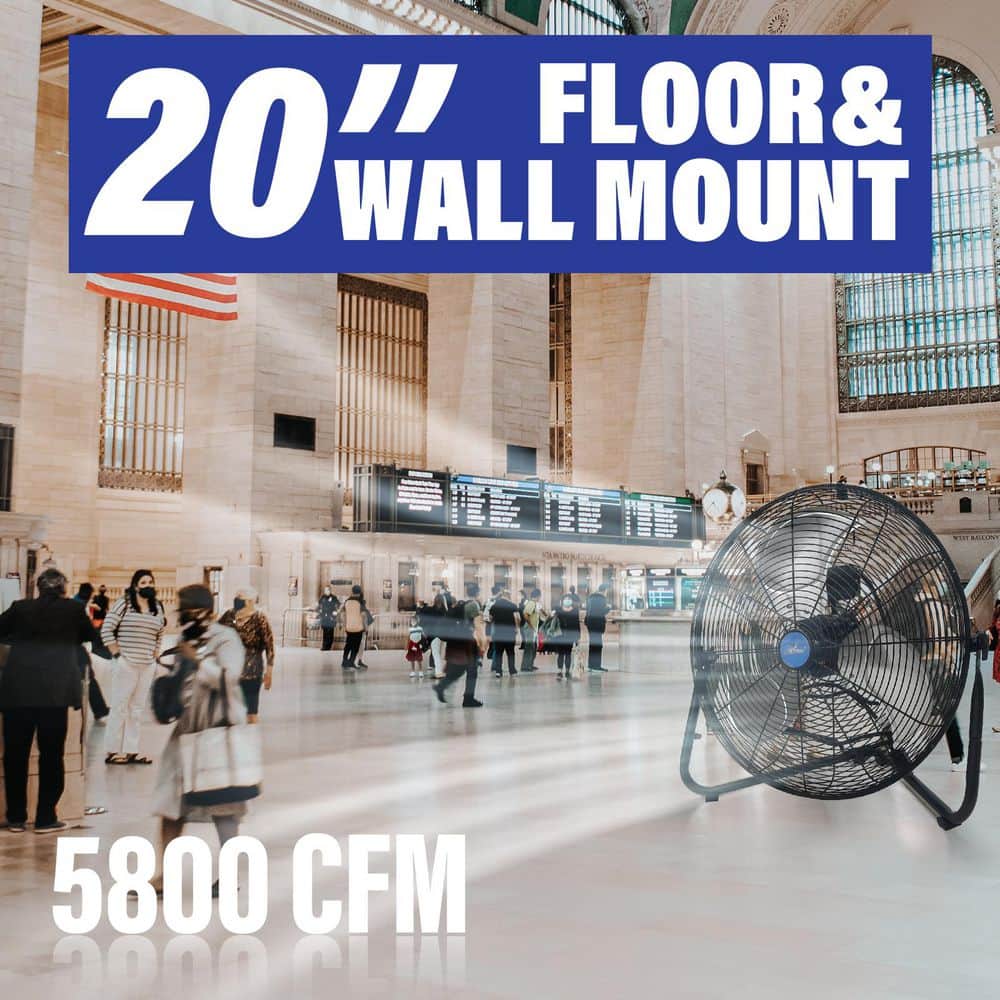 20 Inch Black High Velocity Floor Fan with Three Speed Settings