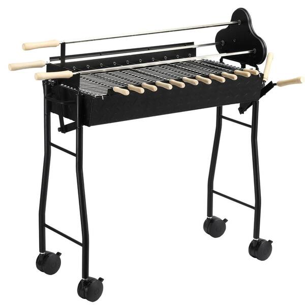 Otryad Portable Charcoal Grill in Black, Steel Rotisserie Outdoor Cooking Height Adjustable