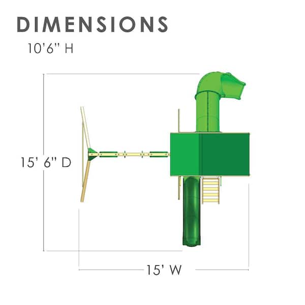 DIY Outing III Wooden Outdoor Playground Set with Tube Slide, Sandbox, Rock Wall, Swing Set, and Playground Equipment