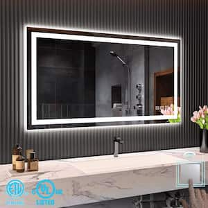 Super Bright 55 in. W x 30 in. H Rectangular Frameless Anti-Fog LED Wall Bathroom Vanity Mirror with Front Light