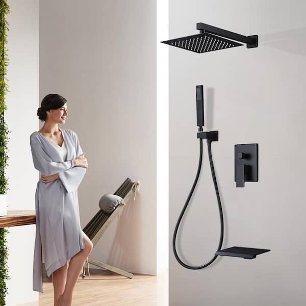 Satico Double Handles 3-Spray Shower Faucet 4.4 GPM with Tub faucet and Hand Shower Faucet Pressure Balance in. Matte Black