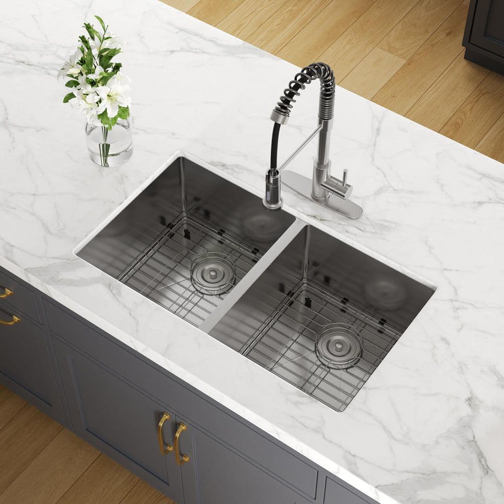 DeerValley 33'' Stainless Steel Double Bowl Undermount Kitchen Sink