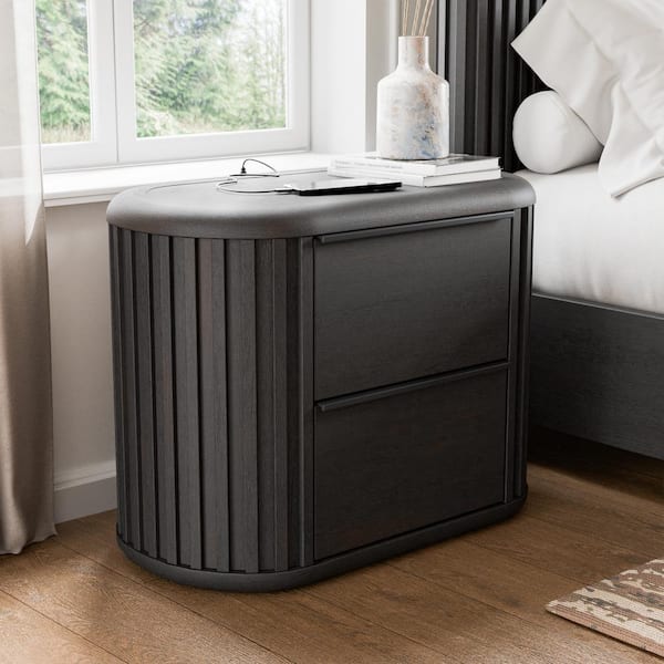 Eastbrook Modern Black 2-Drawer 31 in. W Nightstand With USB Charging Ports