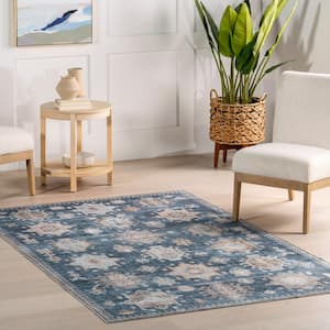 Krystin Distressed Machine Washable Area Rug Blue 8 ft. x 10 ft. Area Rug