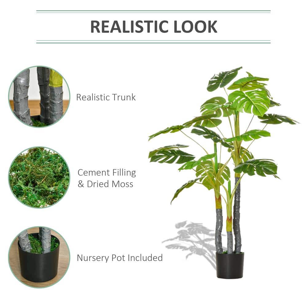 4ft Green Artificial Monstera Tree in Black Pot