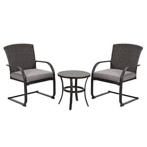 Grand Patio Black 3-Piece Metal Outdoor Bistro Set with Gray Cushion and Metal Side Table