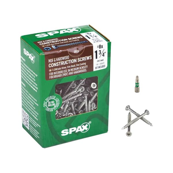 SPAX #8 x 1-3/4 in. T-Star Plus Drive Partial Thread Zinc Coated Medium Density Fiberboard (MDF) Screw (200 per Box)