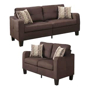 Brown Poly fiber 2 Piece Sofa Set with Accent Pillows
