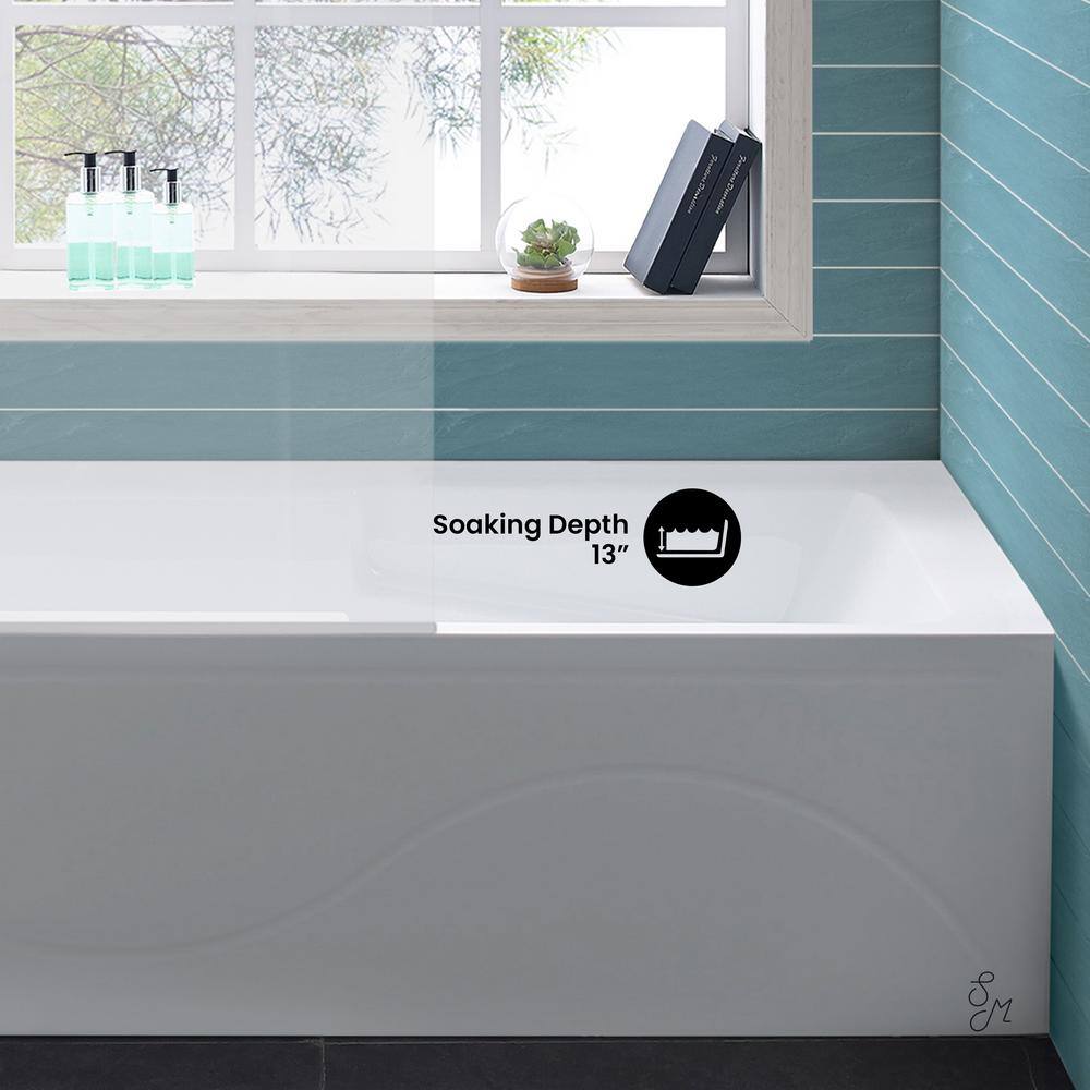 Ivy 60" x 30" White Acrylic Alcove Bathtub with Apron