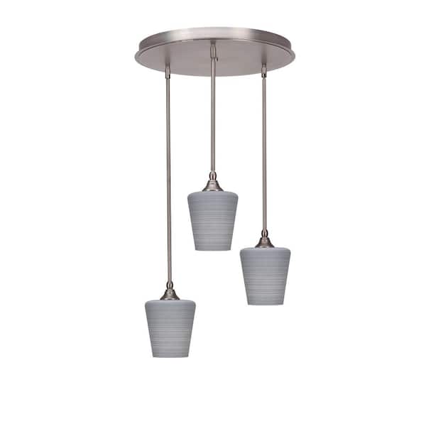 Unbranded Villa 3 Light Brushed Nickel, Cluster Pendant Light with 6 in. Gray Matrix Glass Shades, No Bulbs Included