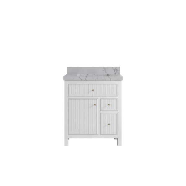 Willow Collections Sonoma 30 in. W x 22 in. D x 36 in. H Single Sink Bath Vanity in White with 2 in. Venatino Quartz Top