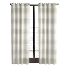 Paraiso Ivory Grey Polyester Faux Linen 112 in. W x 95 in. L Grommet Indoor Sheer Curtain (Single Panel)
