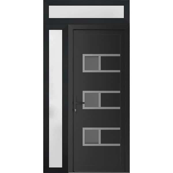 VDOMDOORS 44 in. x 94 in. Right-hand/Inswing Frosted Glass Matte Black Steel Prehung Front Door with Hardware