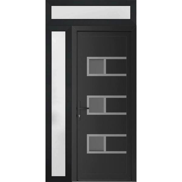 VDOMDOORS 44 in. x 94 in. Right-hand/Inswing Frosted Glass Matte Black Steel Prehung Front Door with Hardware