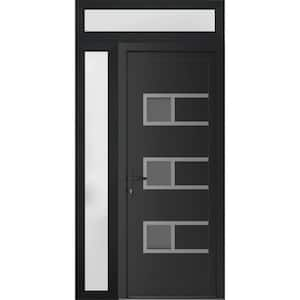 50 in. x 94 in. Right-hand/Inswing Frosted Glass Matte Black Steel Prehung Front Door with Hardware