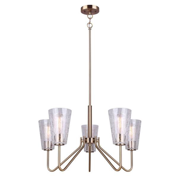CANARM Everly 5-Light Gold Chandelier with Crackle Glass Shades