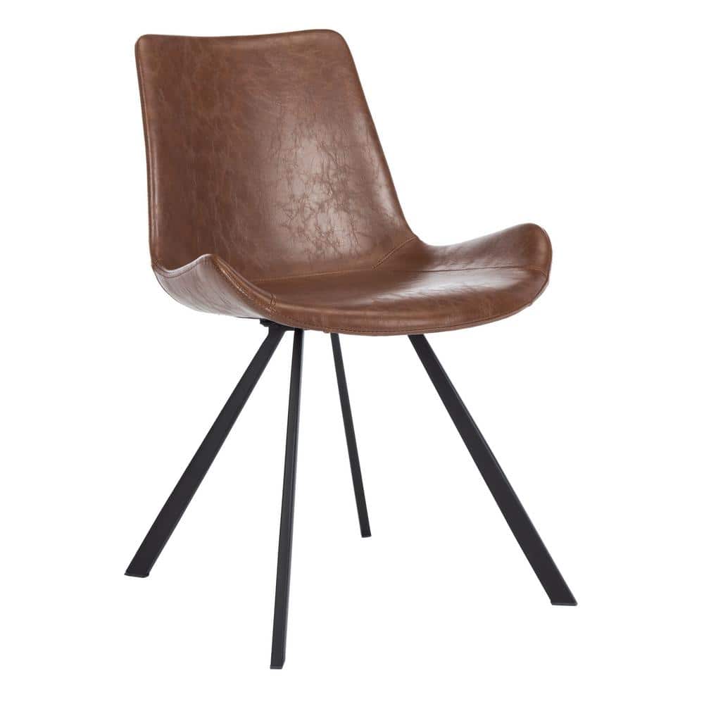 Transitional Wood and Faux Leather Side Chairs in Light Brown, Set of 2
