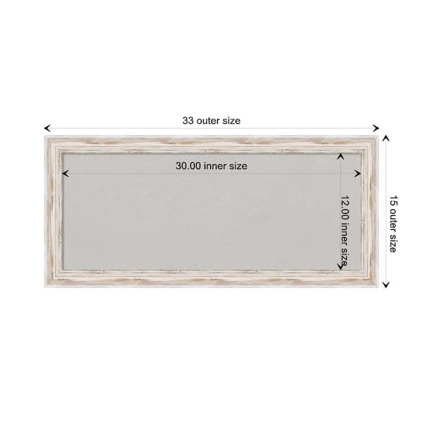 Amanti Art Alexandria Whitewash Narrow Wood Framed Grey Corkboard 33 in. x 15 in. Bulletin Board Memo Board